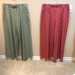 Bundle (2) Geometric Lightweight Print Wide Leg Pull On Pants w/Pockets-Size L